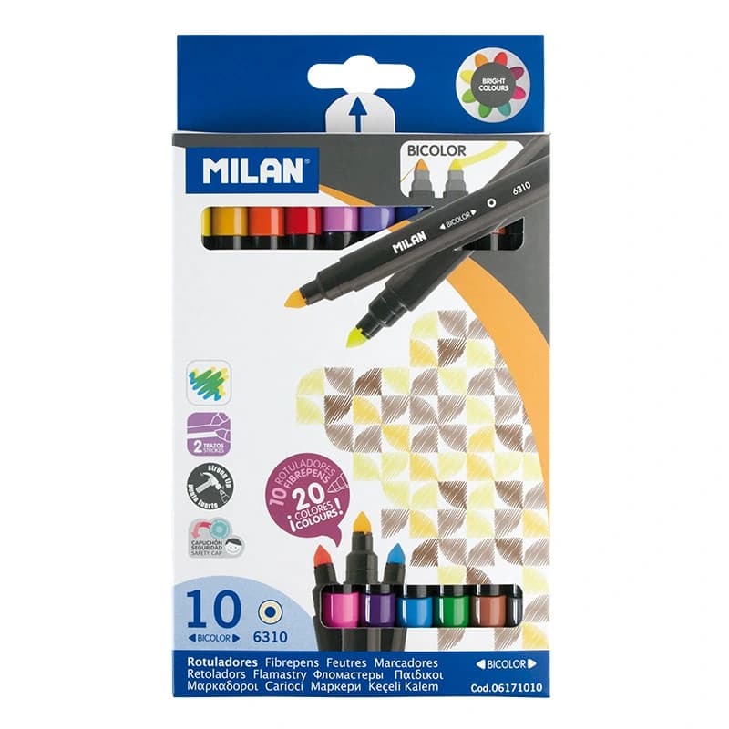 Caja 10 Pinceles Bicolores Punta Cónica